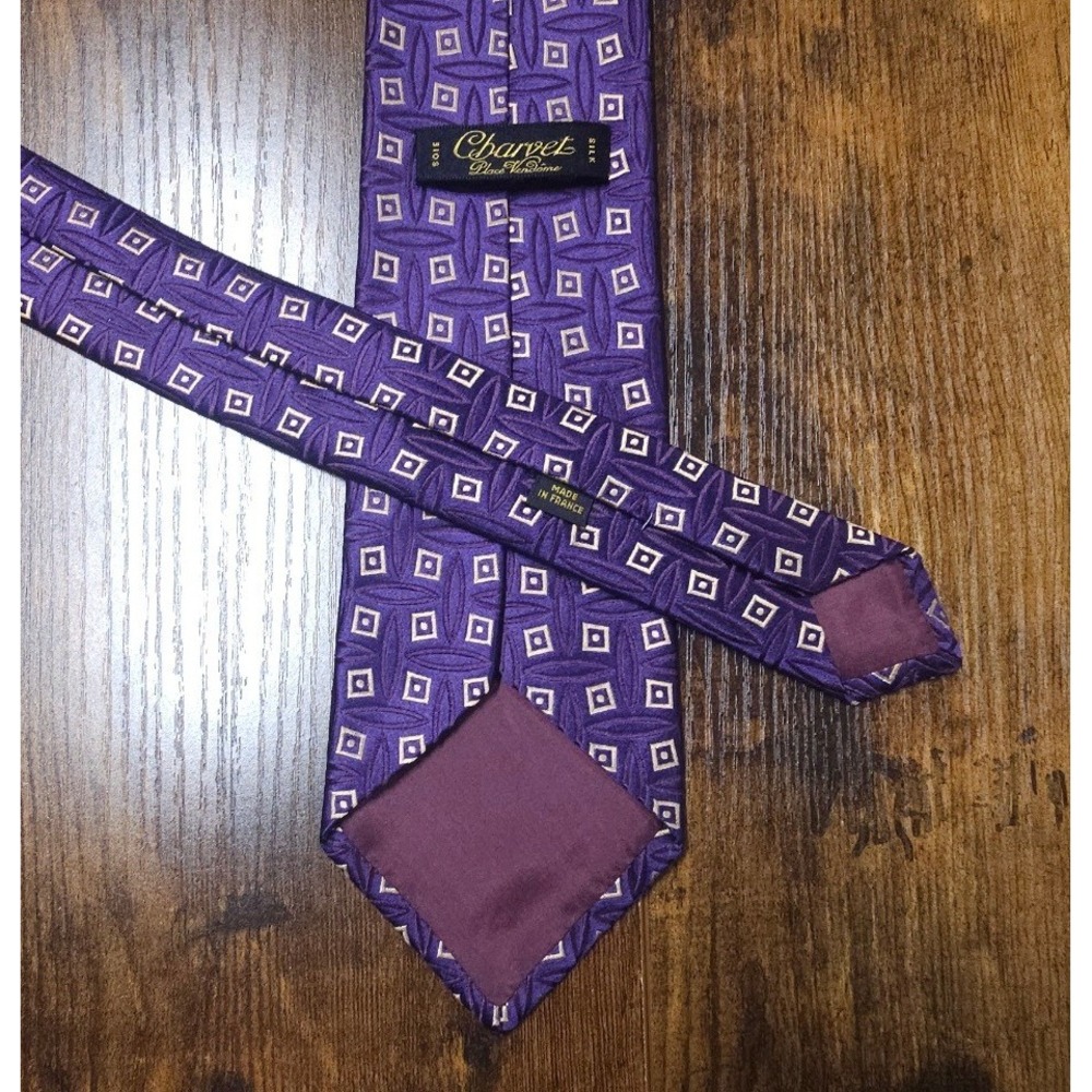 Charvet Place Vendome Purple Geometric Square Silk Tie Made in France Mens